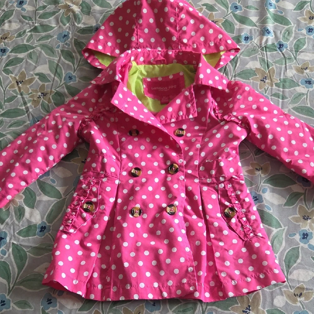 London Fog Kids Raincoat in Pink with White Polka Dots 3T